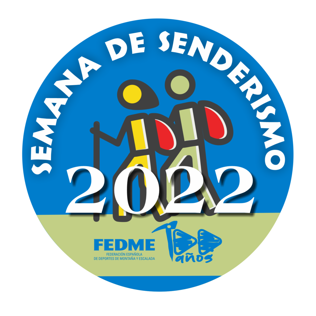Logotipo, de composición circular, de la Semana de Senderismo 2022 que incluye el logotipo del  Centenario FEDME