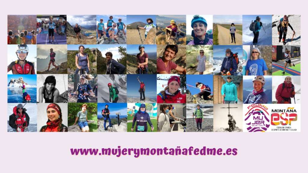 Mosaico con todas las imagenes de las mujeres de las ultimas campañas de Mujer y Montaña. en la parte de abajo enlaza con la página de mujer y montaña
http://xn--mujerymontaafedme-pxb.es/