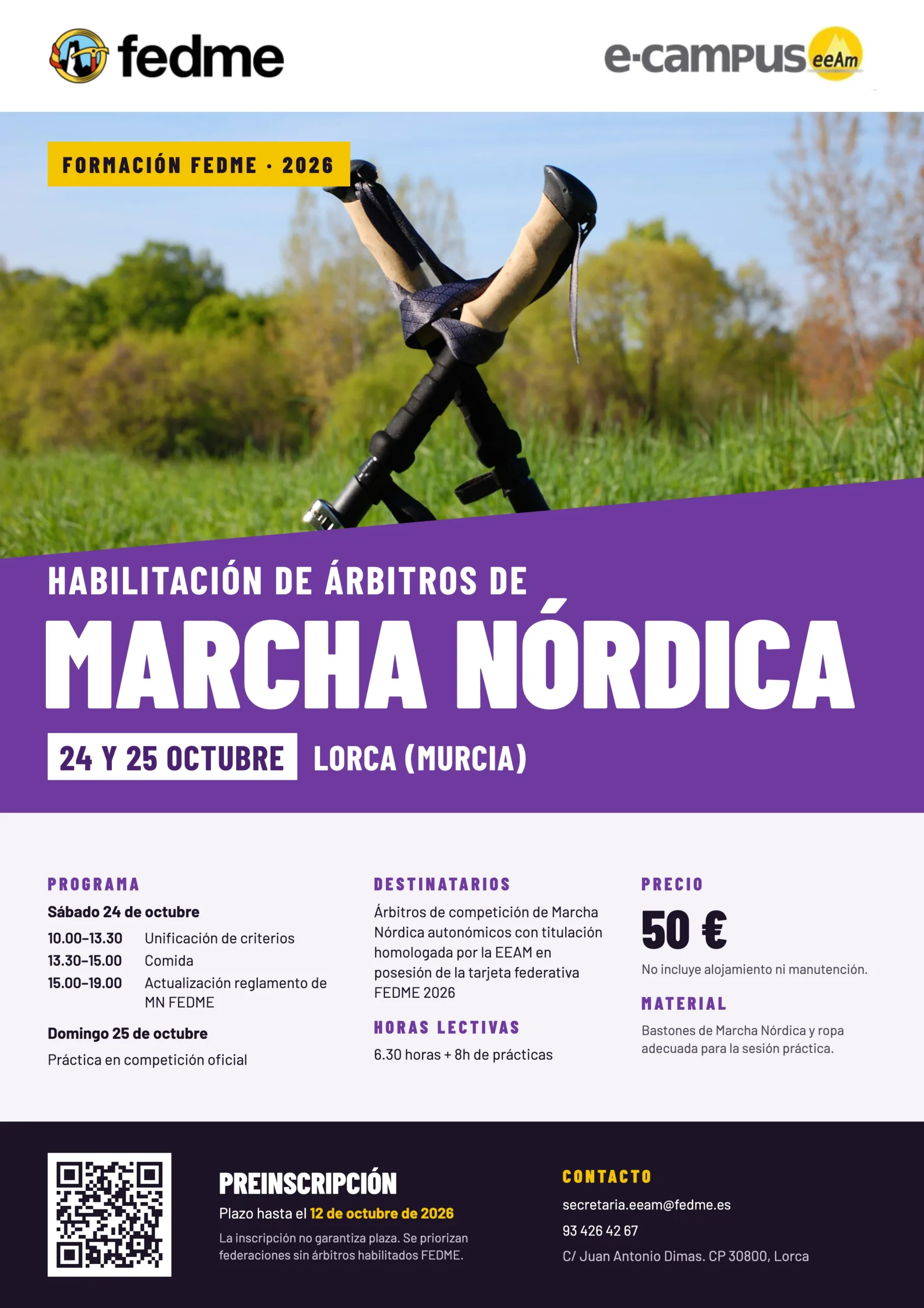 Cartel oficial · Habilitación de Árbitros de Marcha Nórdica FEDME 2026 · Lorca
